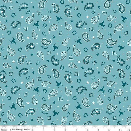 Riley Blake Designs; Fabric Riley Blake Aqua Lil Buckaroos Paisley Designer Flannel by the Quarter Yard F16021-AQUA; Category:Sewing Machines & Accessories; Image:1